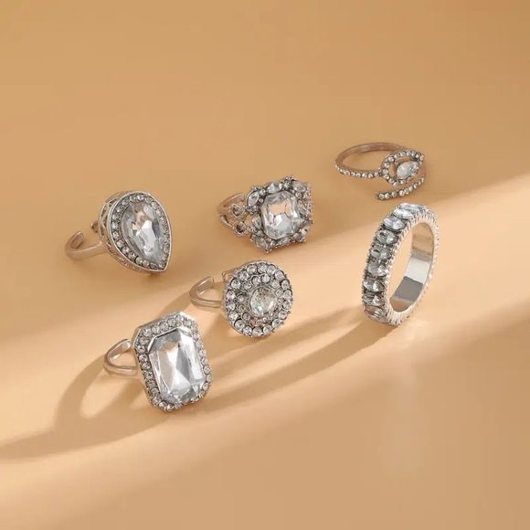 😈6 Pc Mixed Rings Adjustable Bulk Finger Bling Band Ring Jewelry Lot😈 - Picture 3 of 3